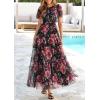 imagePRETTYGARDEN Tulle Floral Dress Women Summer Wedding Guest 2026 Spring Short Sleeve Maxi Smocked Flowy Beach Party DressesBlack Floral