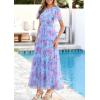 imagePRETTYGARDEN Tulle Floral Dress Women Summer Wedding Guest 2026 Spring Short Sleeve Maxi Smocked Flowy Beach Party DressesBlue Pink Floral