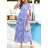 imagePRETTYGARDEN Tulle Floral Dress Women Summer Wedding Guest 2026 Spring Short Sleeve Maxi Smocked Flowy Beach Party DressesBlue Pink Floral