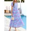 imagePRETTYGARDEN Tulle Floral Dress Women Summer Wedding Guest 2026 Spring Short Sleeve Maxi Smocked Flowy Beach Party DressesBlue Pink Floral