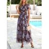 imagePRETTYGARDEN Tulle Floral Dress Women Summer Wedding Guest 2026 Spring Short Sleeve Maxi Smocked Flowy Beach Party DressesBrown Blue Floral