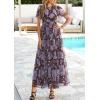 imagePRETTYGARDEN Tulle Floral Dress Women Summer Wedding Guest 2026 Spring Short Sleeve Maxi Smocked Flowy Beach Party DressesBrown Blue Floral