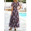 imagePRETTYGARDEN Tulle Floral Dress Women Summer Wedding Guest 2026 Spring Short Sleeve Maxi Smocked Flowy Beach Party DressesBrown Blue Floral