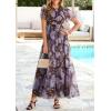 imagePRETTYGARDEN Tulle Floral Dress Women Summer Wedding Guest 2026 Spring Short Sleeve Maxi Smocked Flowy Beach Party DressesBrown Blue Floral
