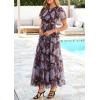imagePRETTYGARDEN Tulle Floral Dress Women Summer Wedding Guest 2026 Spring Short Sleeve Maxi Smocked Flowy Beach Party DressesBrown Blue Floral