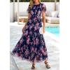 imagePRETTYGARDEN Tulle Floral Dress Women Summer Wedding Guest 2026 Spring Short Sleeve Maxi Smocked Flowy Beach Party DressesNavy Multi Floral