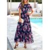 imagePRETTYGARDEN Tulle Floral Dress Women Summer Wedding Guest 2026 Spring Short Sleeve Maxi Smocked Flowy Beach Party DressesNavy Multi Floral