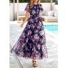 imagePRETTYGARDEN Tulle Floral Dress Women Summer Wedding Guest 2026 Spring Short Sleeve Maxi Smocked Flowy Beach Party DressesNavy Multi Floral