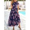 imagePRETTYGARDEN Tulle Floral Dress Women Summer Wedding Guest 2026 Spring Short Sleeve Maxi Smocked Flowy Beach Party DressesNavy Multi Floral