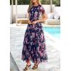 imagePRETTYGARDEN Tulle Floral Dress Women Summer Wedding Guest 2026 Spring Short Sleeve Maxi Smocked Flowy Beach Party DressesNavy Multi Floral