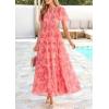 imagePRETTYGARDEN Tulle Floral Dress Women Summer Wedding Guest 2026 Spring Short Sleeve Maxi Smocked Flowy Beach Party DressesOrange Pink Red Floral