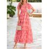 imagePRETTYGARDEN Tulle Floral Dress Women Summer Wedding Guest 2026 Spring Short Sleeve Maxi Smocked Flowy Beach Party DressesOrange Pink Red Floral