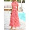 imagePRETTYGARDEN Tulle Floral Dress Women Summer Wedding Guest 2026 Spring Short Sleeve Maxi Smocked Flowy Beach Party DressesOrange Pink Red Floral