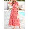 imagePRETTYGARDEN Tulle Floral Dress Women Summer Wedding Guest 2026 Spring Short Sleeve Maxi Smocked Flowy Beach Party DressesOrange Pink Red Floral