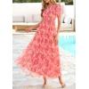 imagePRETTYGARDEN Tulle Floral Dress Women Summer Wedding Guest 2026 Spring Short Sleeve Maxi Smocked Flowy Beach Party DressesOrange Pink Red Floral