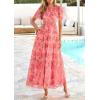 imagePRETTYGARDEN Tulle Floral Dress Women Summer Wedding Guest 2026 Spring Short Sleeve Maxi Smocked Flowy Beach Party DressesOrange Pink Red Floral