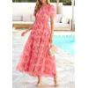 imagePRETTYGARDEN Tulle Floral Dress Women Summer Wedding Guest 2026 Spring Short Sleeve Maxi Smocked Flowy Beach Party DressesOrange Pink Red Floral