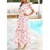 imagePRETTYGARDEN Tulle Floral Dress Women Summer Wedding Guest 2026 Spring Short Sleeve Maxi Smocked Flowy Beach Party DressesWhite Pink Floral