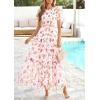 imagePRETTYGARDEN Tulle Floral Dress Women Summer Wedding Guest 2026 Spring Short Sleeve Maxi Smocked Flowy Beach Party DressesWhite Pink Floral