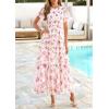 imagePRETTYGARDEN Tulle Floral Dress Women Summer Wedding Guest 2026 Spring Short Sleeve Maxi Smocked Flowy Beach Party DressesWhite Pink Floral