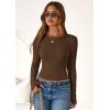 imagePRETTYGARDEN Women 2026 Fall Clothes Long Sleeve Shirts Ribbed Knit Fitted Basic Tee Going Out Tops Underscrub Casual OutfitsBrown