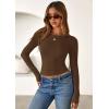 imagePRETTYGARDEN Women 2026 Fall Clothes Long Sleeve Shirts Ribbed Knit Fitted Basic Tee Going Out Tops Underscrub Casual OutfitsBrown