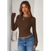 imagePRETTYGARDEN Women 2026 Fall Clothes Long Sleeve Shirts Ribbed Knit Fitted Basic Tee Going Out Tops Underscrub Casual OutfitsBrown