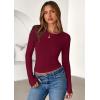 imagePRETTYGARDEN Women 2026 Fall Clothes Long Sleeve Shirts Ribbed Knit Fitted Basic Tee Going Out Tops Underscrub Casual OutfitsBurgundy