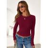 imagePRETTYGARDEN Women 2026 Fall Clothes Long Sleeve Shirts Ribbed Knit Fitted Basic Tee Going Out Tops Underscrub Casual OutfitsBurgundy