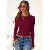 imagePRETTYGARDEN Women 2026 Fall Clothes Long Sleeve Shirts Ribbed Knit Fitted Basic Tee Going Out Tops Underscrub Casual OutfitsBurgundy
