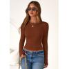 imagePRETTYGARDEN Women 2026 Fall Clothes Long Sleeve Shirts Ribbed Knit Fitted Basic Tee Going Out Tops Underscrub Casual OutfitsCaramel
