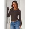 imagePRETTYGARDEN Women 2026 Fall Clothes Long Sleeve Shirts Ribbed Knit Fitted Basic Tee Going Out Tops Underscrub Casual OutfitsDark Brown