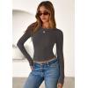 imagePRETTYGARDEN Women 2026 Fall Clothes Long Sleeve Shirts Ribbed Knit Fitted Basic Tee Going Out Tops Underscrub Casual OutfitsDark Grey