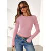 imagePRETTYGARDEN Women 2026 Fall Clothes Long Sleeve Shirts Ribbed Knit Fitted Basic Tee Going Out Tops Underscrub Casual OutfitsPink