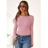 imagePRETTYGARDEN Women 2026 Fall Clothes Long Sleeve Shirts Ribbed Knit Fitted Basic Tee Going Out Tops Underscrub Casual OutfitsPink