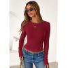imagePRETTYGARDEN Women 2026 Fall Clothes Long Sleeve Shirts Ribbed Knit Fitted Basic Tee Going Out Tops Underscrub Casual OutfitsRed