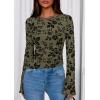 imagePRETTYGARDEN Women Long Sleeve Floral Mesh Tops Blouse 2026 Fall Trendy Boat Neck Ruched Spring Shirt Going Out Date OutfitsArmy Green