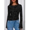 imagePRETTYGARDEN Women Long Sleeve Floral Mesh Tops Blouse 2026 Fall Trendy Boat Neck Ruched Spring Shirt Going Out Date OutfitsBlack