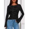 imagePRETTYGARDEN Women Long Sleeve Floral Mesh Tops Blouse 2026 Fall Trendy Boat Neck Ruched Spring Shirt Going Out Date OutfitsBlack