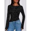 imagePRETTYGARDEN Women Long Sleeve Floral Mesh Tops Blouse 2026 Fall Trendy Boat Neck Ruched Spring Shirt Going Out Date OutfitsBlack