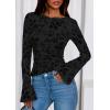 imagePRETTYGARDEN Women Long Sleeve Floral Mesh Tops Blouse 2026 Fall Trendy Boat Neck Ruched Spring Shirt Going Out Date OutfitsBlack