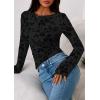 imagePRETTYGARDEN Women Long Sleeve Floral Mesh Tops Blouse 2026 Fall Trendy Boat Neck Ruched Spring Shirt Going Out Date OutfitsBlack
