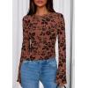 imagePRETTYGARDEN Women Long Sleeve Floral Mesh Tops Blouse 2026 Fall Trendy Boat Neck Ruched Spring Shirt Going Out Date OutfitsBrown