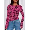 imagePRETTYGARDEN Women Long Sleeve Floral Mesh Tops Blouse 2026 Fall Trendy Boat Neck Ruched Spring Shirt Going Out Date OutfitsHot Pink