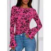 imagePRETTYGARDEN Women Long Sleeve Floral Mesh Tops Blouse 2026 Fall Trendy Boat Neck Ruched Spring Shirt Going Out Date OutfitsHot Pink