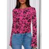 imagePRETTYGARDEN Women Long Sleeve Floral Mesh Tops Blouse 2026 Fall Trendy Boat Neck Ruched Spring Shirt Going Out Date OutfitsHot Pink