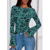 imagePRETTYGARDEN Women Long Sleeve Floral Mesh Tops Blouse 2026 Fall Trendy Boat Neck Ruched Spring Shirt Going Out Date OutfitsLake Blue