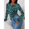 imagePRETTYGARDEN Women Long Sleeve Floral Mesh Tops Blouse 2026 Fall Trendy Boat Neck Ruched Spring Shirt Going Out Date OutfitsLake Blue