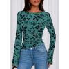 imagePRETTYGARDEN Women Long Sleeve Floral Mesh Tops Blouse 2026 Fall Trendy Boat Neck Ruched Spring Shirt Going Out Date OutfitsLake Blue