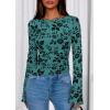 imagePRETTYGARDEN Women Long Sleeve Floral Mesh Tops Blouse 2026 Fall Trendy Boat Neck Ruched Spring Shirt Going Out Date OutfitsLake Blue